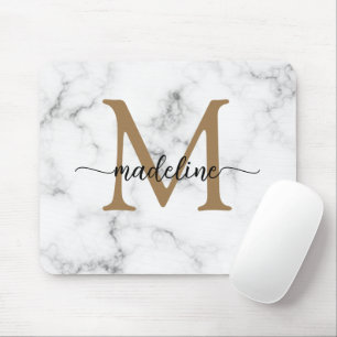 Modern marmor guld flickaktig skriptmonogram musmatta