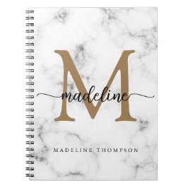 Modern marmor guld flickig scriptmonogram anteckningsbok