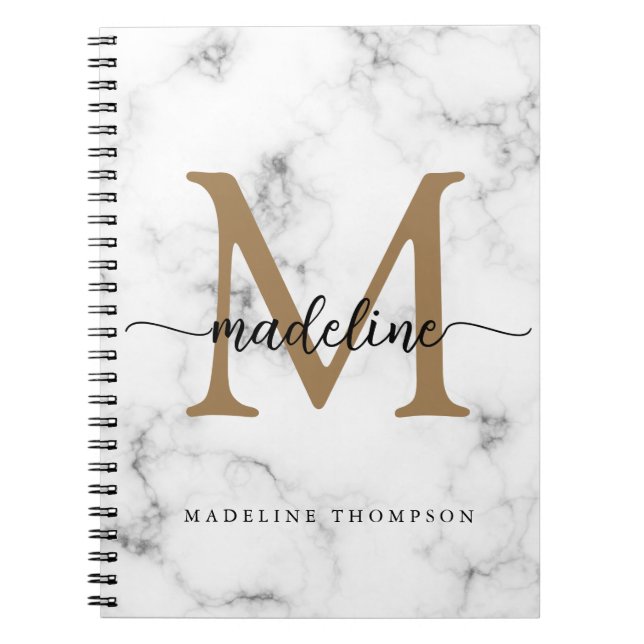 Modern marmor guld flickig scriptmonogram anteckningsbok (Framsidan)