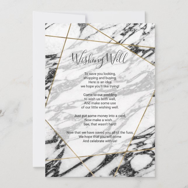 Modern marmor guld geometrisk önskebrunn inbjudningar (Framsida)