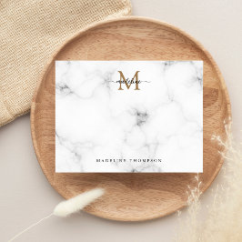 Modern marmor guld girligt skrivet monogram anteckningskort