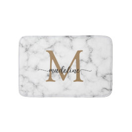 Modern marmor guld girly scriptmonogram badrumsmatta