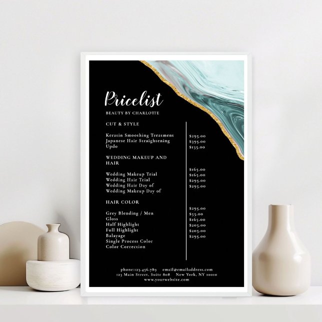 Modern marmor guld salong prislista Poster (Modern Marble Gold Salon Price List Poster)