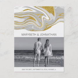Modern marmor & guld Spara datum Foto Postkort Meddelande Vykort