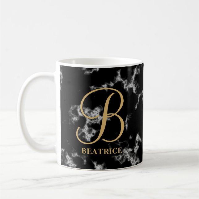 Modern marmor guld typography namn monogram kaffemugg (Vänster)