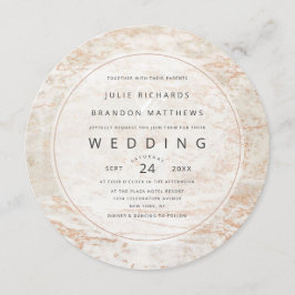 Modern marmor i Beige med kopparcirkel Bröllop Inbjudningar