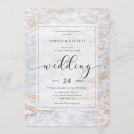 Modern marmor i Dusty Blue med koppar Bröllop Inbjudningar
