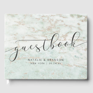Modern marmor i Mint med Ro Guld Bröllop Gästböcker
