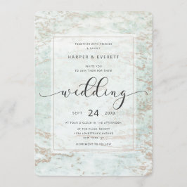 Modern marmor i Mint med Ro Guld Bröllop Inbjudningar