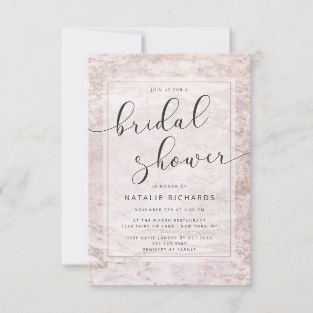 Modern marmor i Möhippan Mauve Ro Guld Inbjudningar (Framsida)