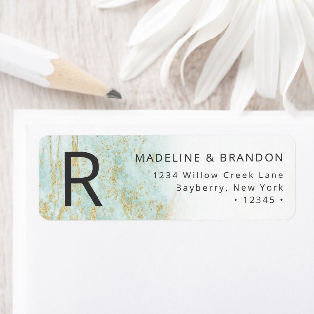 Modern marmor i Oceanen med Guld Returadress Etikett (Insitu)
