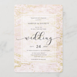 Modern marmor med guldfärja Bröllop Inbjudningar