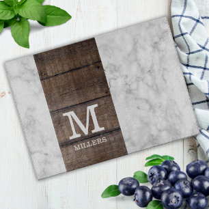 Modern marmor- och träfamilj Namn monogrammad