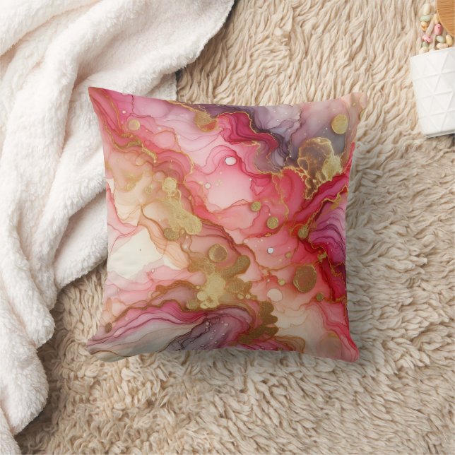 Modern marmor rosa + guld lyx alkoholbläck kudde (Filt)