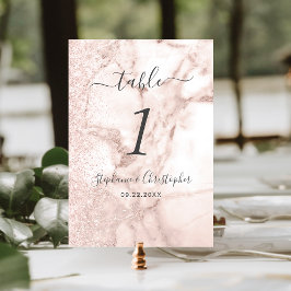 Modern marmor roséguld glitter bröllop bordsnummer
