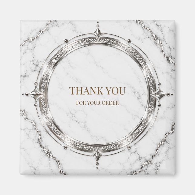 Modern marmor silver fyrkantig presentbox etiket magnet (Framsidan)