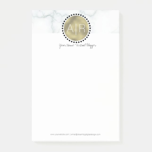 Modern Marmor Simulerar Folie Monogram Post-it Block (Framsida)
