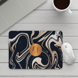 Modern marmor svart ro guld monogrammet musmatta