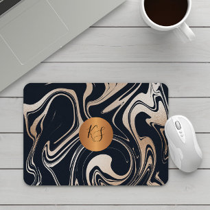 Modern marmor svart ro guld monogrammet musmatta