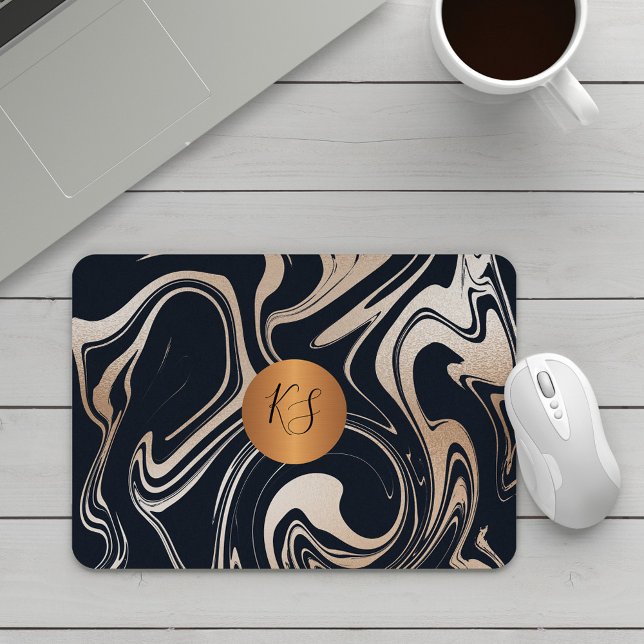 Modern marmor svart ro guld monogrammet musmatta (Skapare uppladdad)