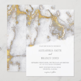Modern marmorerad grå och guld- bröllopinbjudan | inbjudningar