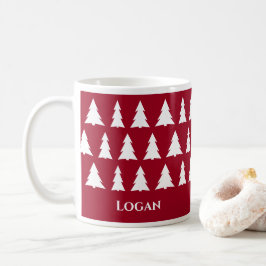 Modern Maron Julgran Mönster med Namn Kaffemugg