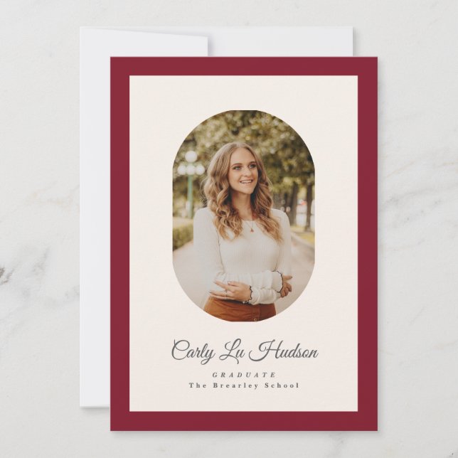 Modern Maroon Oval High School Photo Graduate Meddelande (Framsida)