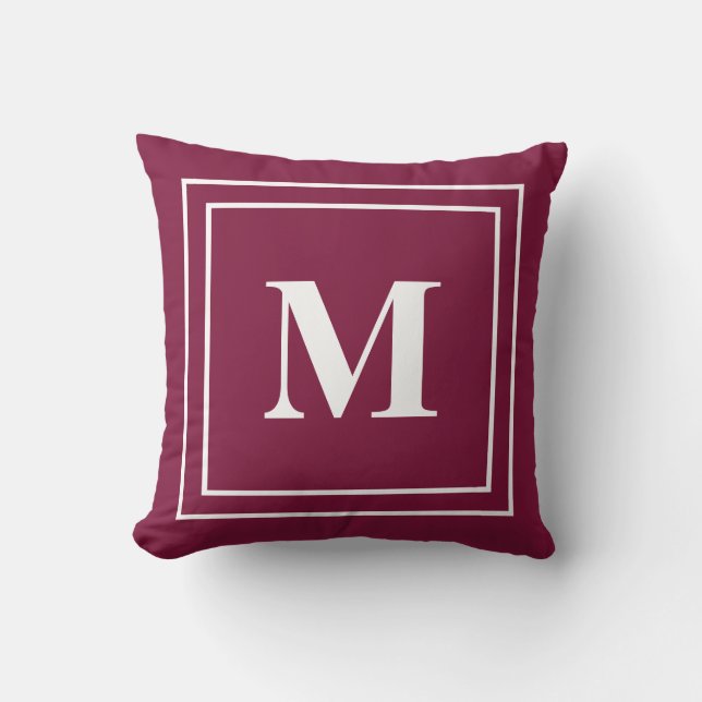 Modern Maroon Red Monogram Kudde (Framsida)