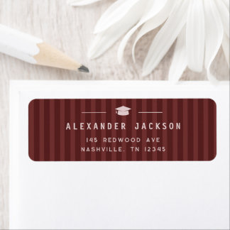 Modern Maroon Stripes Graduation Return Address Returadress Etikett