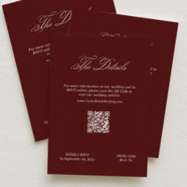 Modern Maroon Wedding Details Qr Code Tilläggskort