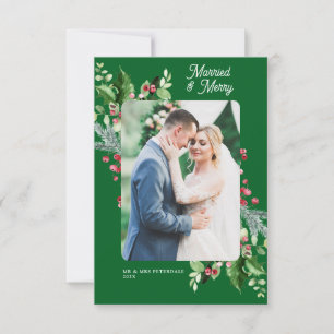 Modern Married & Merry bröllop-meddelande Tack Kort