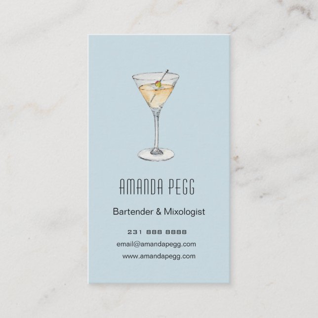 Modern Martini-illustration Bartender Mixologist Visitkort (Framsida)