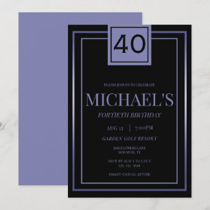 Modern Masculine Blue & Black 40:e födelsedagen Inbjudningar