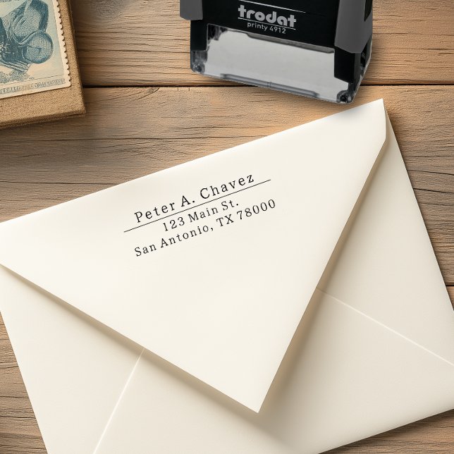 Modern Masculine Namn Adress Självfärgande Stämpel (Simple Minimalist return address stamp)