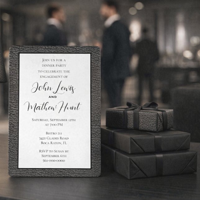 Modern maskulin inbjudan till förlovningsfest (Elegant engagement dinner invitation featuring modern masculine design)