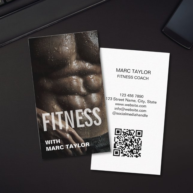 Modern Maskulin Man Fitness Tränare Coach Visitkort (Modern Masculine Man Abs Fitness Trainer Coach Business Card)