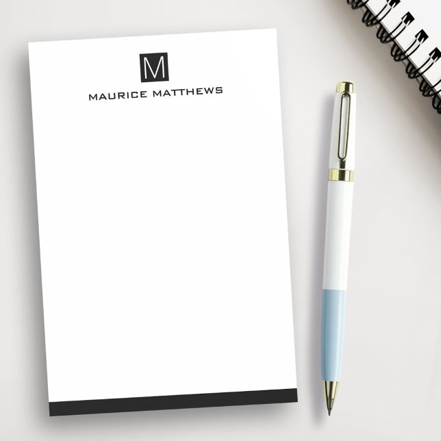 Modern maskulintorg svart kvadrat med namn post-it block (Modern masculine monogram name black square post-it notes)