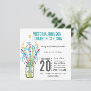 Modern Mason Burk Aqua Gult Lime Rosa Blommigt Inbjudningar