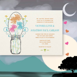 Modern Mason Burk Coral Gult Lime Blommigt Bröllop Inbjudningar
