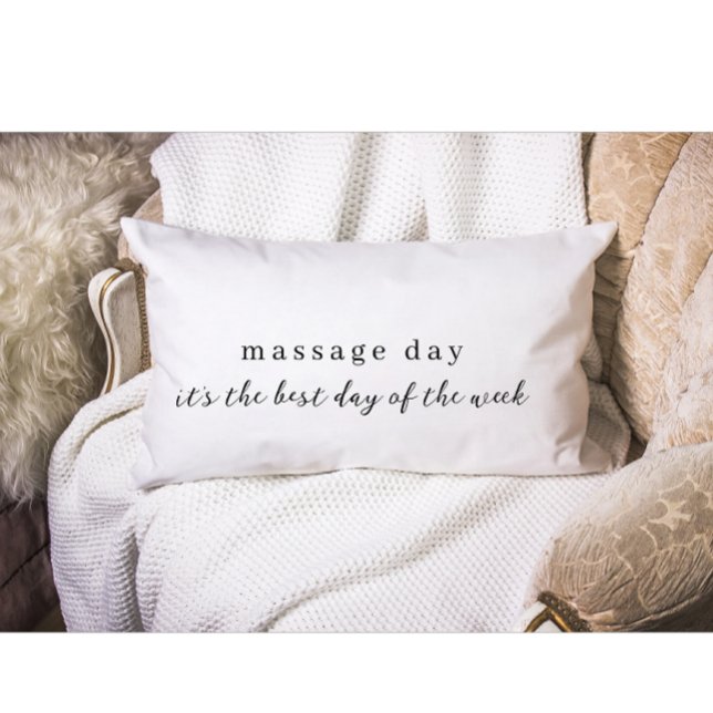 Modern Massage Dag Söt Citat Svart Text Lumbarkudde (Modern custom massage day cute text lumbar pillow)