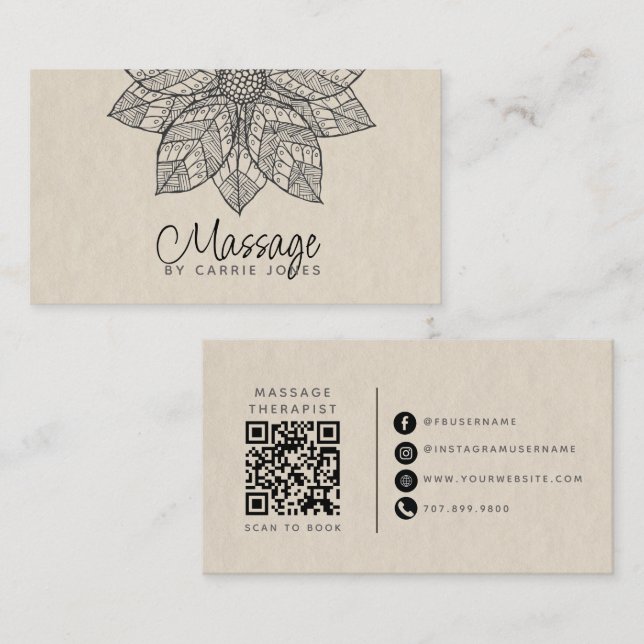 Modern Massage Terapeut Lotusblomma Visitkort (Fram/baksida)