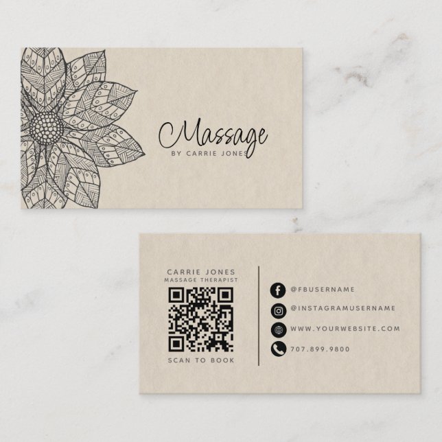 Modern Massage Terapeut Lotusblomma Visitkort (Fram/baksida)
