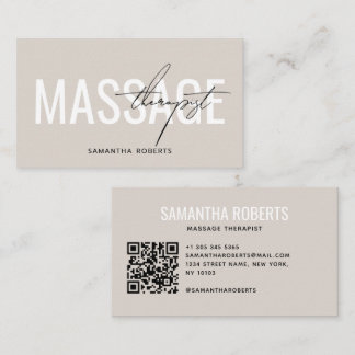 Modern massage terapeut QR-kod beige Visitkort