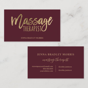 Modern massageterapeutisk skript chic guld foil visitkort