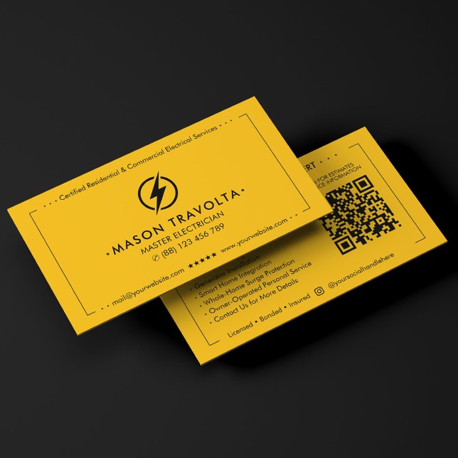 Modern Mästare Elinstallatör Bostad Gult Visitkort (Modern Master Electrician Power Logo Yellow Business Card
)