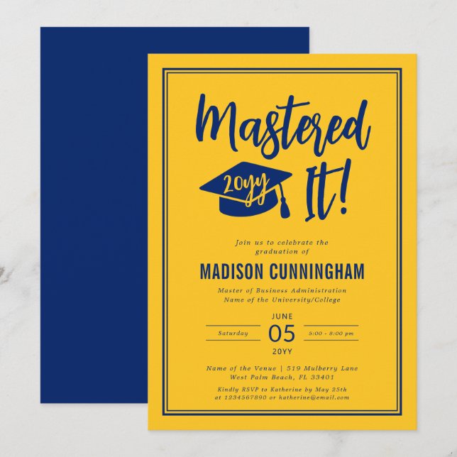 Modern Mastered Det Examensbeviset magisterexamen Inbjudningar (Fram/baksida)