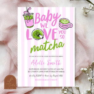 Modern matcha-inbjudan för baby shower med rosa ra inbjudningar