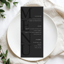 Modern Matte Black Minimalist Bröllop Meny