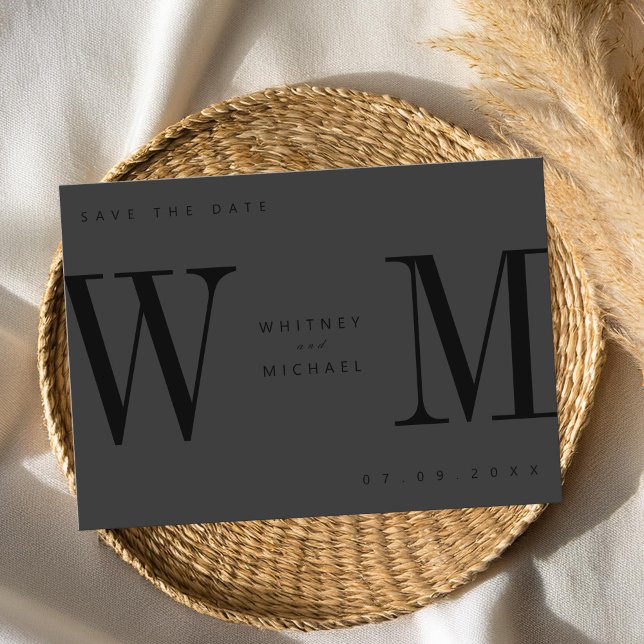 Modern Matte Black Minimalist Monogram Bröllop Spara Datumet (Skapare uppladdad)