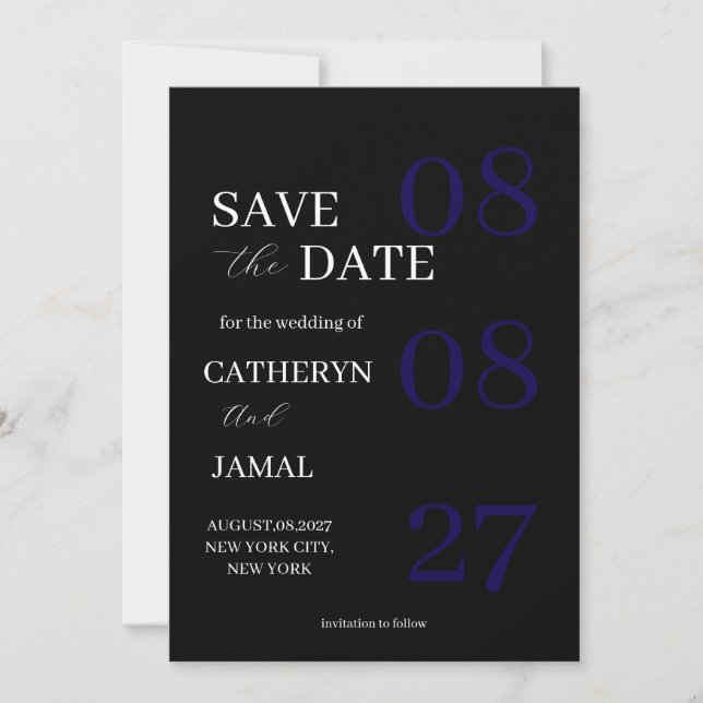 Modern Matte Black Minimalist Save The Date Spara Datumet (Framsida)